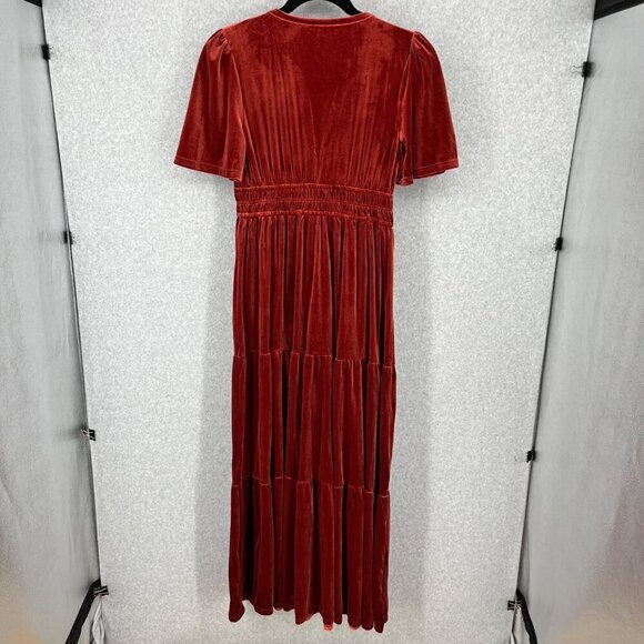 Baltic Born Artemis Velvet Maxi Dress Size XL Terracotta Red Tiered Romantic NEW - Picture 4 of 11